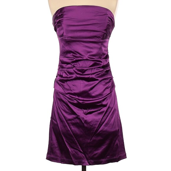 SUZI CHIN FOR MAGGY BOUTIQUE Strapless dress SATIN RUCHED purple mini sz 4 - Picture 1 of 5